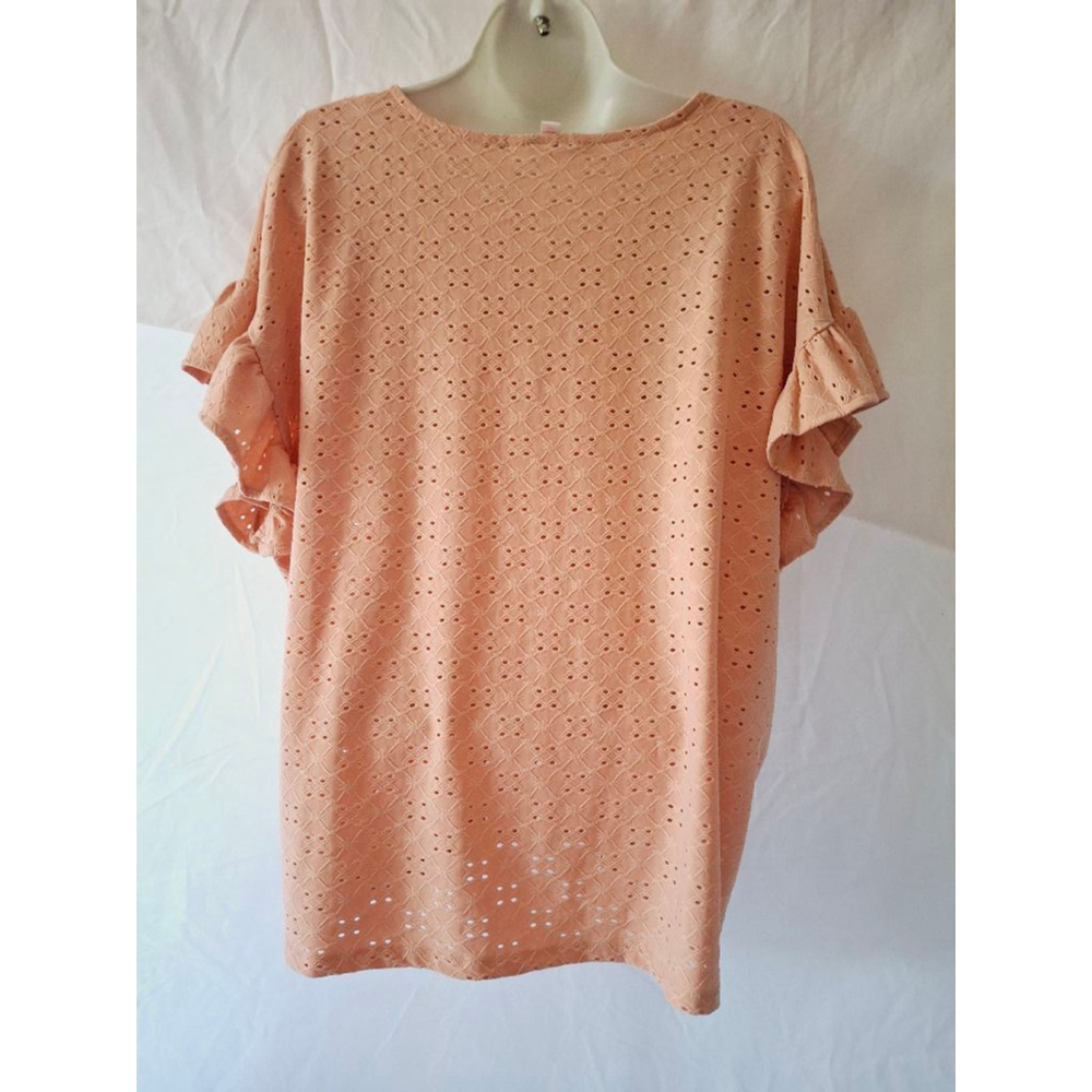 Lauren Conrad sz XL Peach ruffle sleeve eyelet blouse - Picture 2 of 4